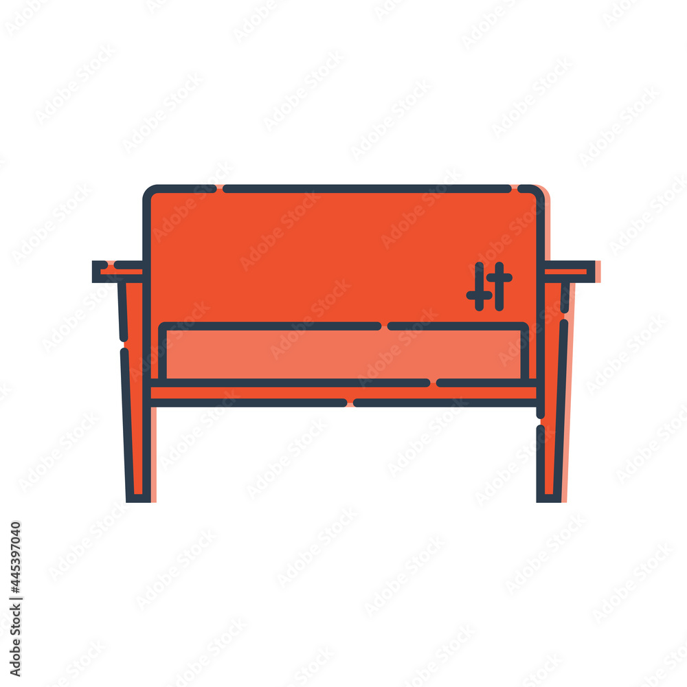 Comfortable sofa with one pillow. Image of couch in line art style. Element furniture of the interior. Modern stylish object for relaxation. Flat illustration with settee on white background Comfortable sofa with one pillow. Image of couch in line art style. Element furniture of the interior. Modern stylish object for relaxation. Flat illustration with settee on white background