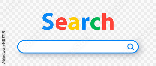 Search bar, search boxes. Google search bar with shadow on transparent background - stock vector.