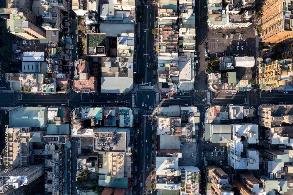 Aerial view of traffic in Kaohsiung city, Taiwan.