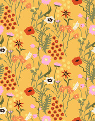 Fototapete Kleine Blumenmuster Nahtloses Blumenmuster in sanften Farben  © NKTN