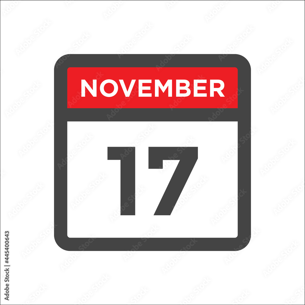 November 17 calendar icon with day and month November 17 calendar icon with day and month