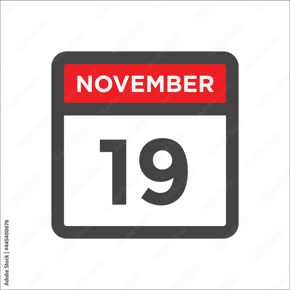November 19 calendar icon with day and month November 19 calendar icon with day and month
