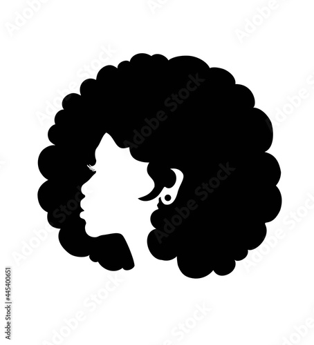 Black Afro African American girl woman lady vector portrait profile head face silhouette with natural hair puff hairstyle drawing illustration.Laser plotter cutting.Logo for beauty salon.T shirt print photo