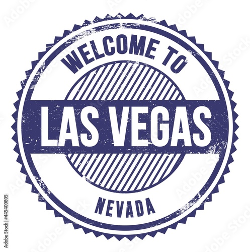 Photography WELCOME TO LAS VEGAS - NEVADA, words written on blue stamp