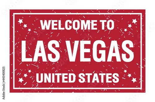 WELCOME TO LAS VEGAS - UNITED STATES, words written on red rectangle stamp