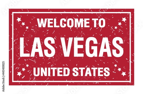 Photography WELCOME TO LAS VEGAS - UNITED STATES, words written on red rectangle stamp