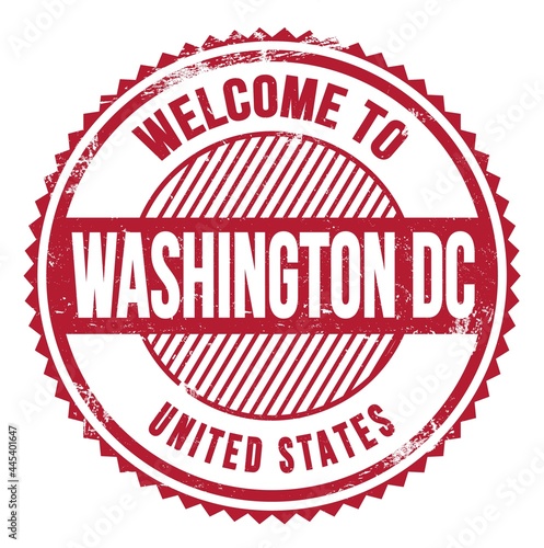 WELCOME TO WASHINGTON DC - UNITED STATES, words written on red stamp