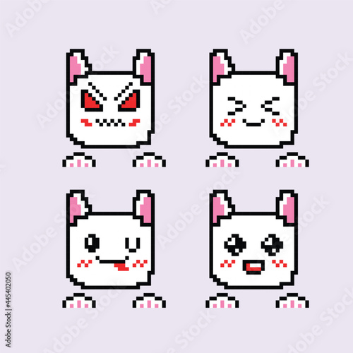 set of cute cat emoticon with pixel art