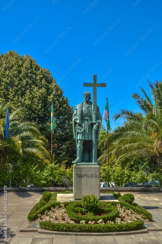 View at the monument statue to Pedro Álvares Cabral, Brazil´s discoverer in 1500, located in Belmonte downtown city, the sculpture was carried out in by Álvaro de Brée in 1961