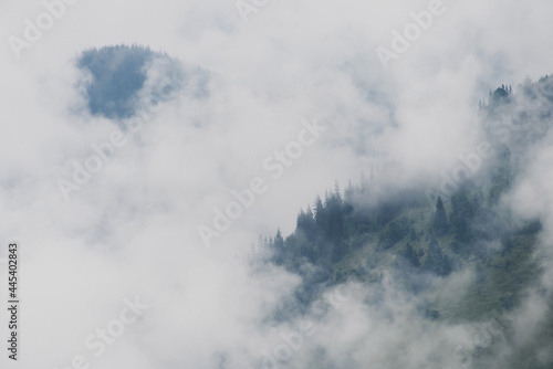 Mountain view in fog or clouds