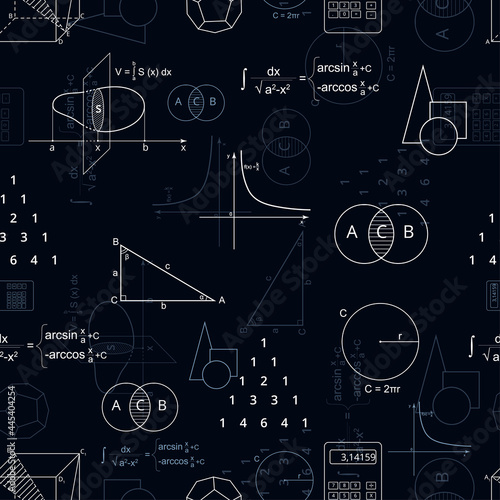Maths seamless pattern. Vector repeating science background. Mathematical symbols. Algebra and geometry