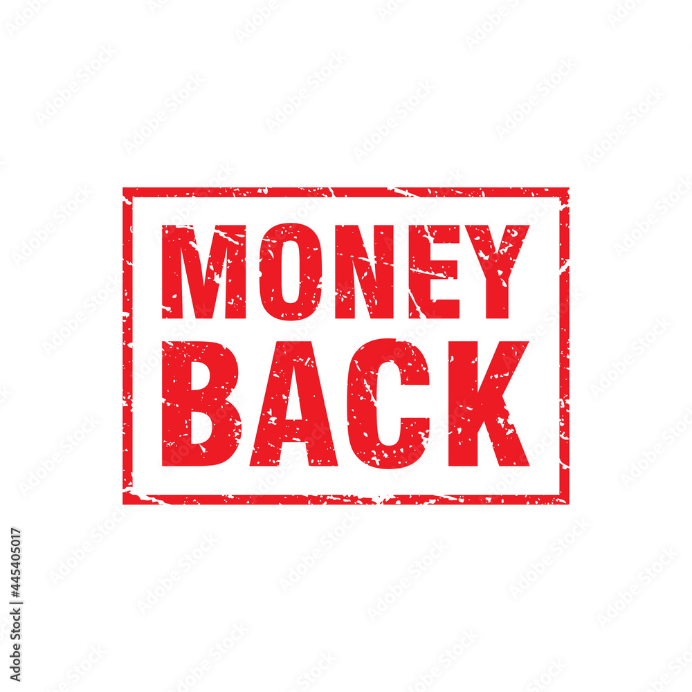 Abstract Red Grungy Money Back Rubber Stamp Sign Illustration Vector, Money Back Text Seal, Mark, Label Design Template Abstract Red Grungy Money Back Rubber Stamp Sign Illustration Vector, Money Back Text Seal, Mark, Label Design Template