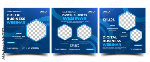 Webinar social media post template collection. Modern banner with abstract shape background and place for the photo. Usable for social media, story, banner, and website.