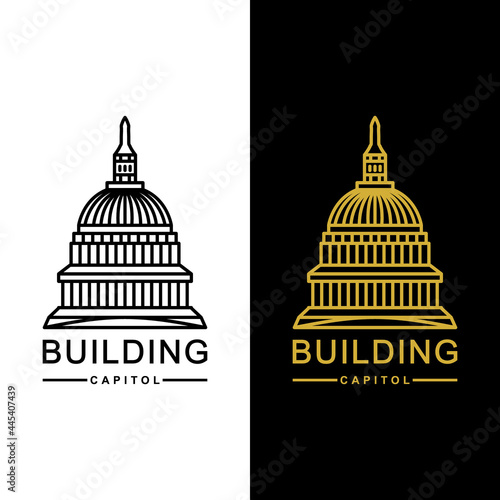 Vector Design Building Capitol with Line art style In Color Black ,White and Gold