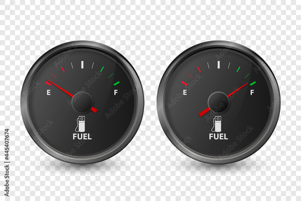 Vector 3d Realistic Black Circle Gas Fuel Tank Gauge, Oil Level Bar