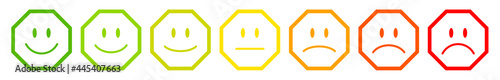Sieben Achtecke Feedback Gesichter Kontur Grün Zu Rot