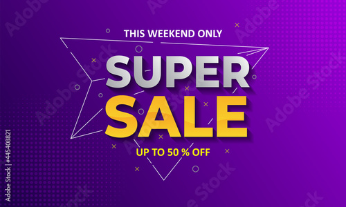 Gradient super sale banner template design for promo, up to 50% off