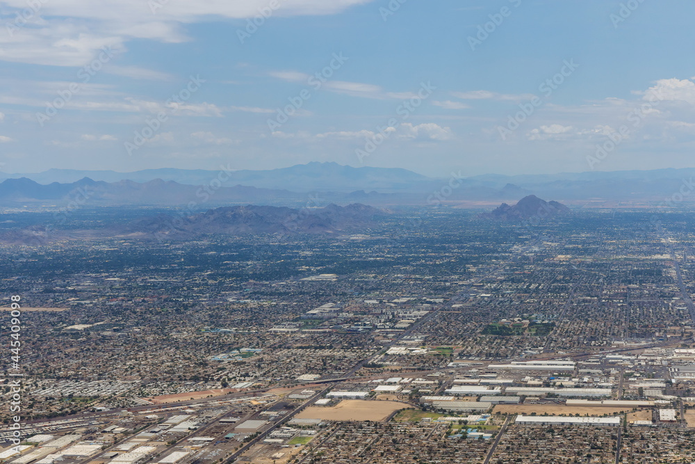 Aerial view of near mountain range peak in Phoenix, Arizona