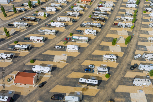 Camping with RV trailer on resort parking camping park