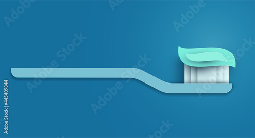 Toothbrush silhouette in modern creative style. Minimalistic design concept. Healthcare medical composition art element. Paper cut layer vector illustration.