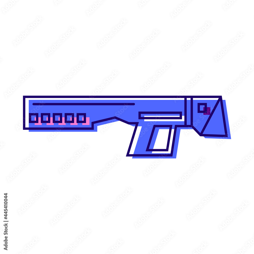 Cyberpunk gun color icon. Futuristic weapon. Science fiction, game, confrontation between humans and robots Cyberpunk gun color icon. Futuristic weapon. Science fiction, game, confrontation between humans and robots
