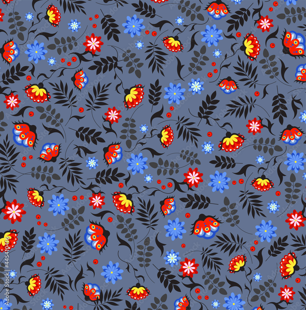 Vector bright floral pattern on a dark purple background Vector bright floral pattern on a dark purple background