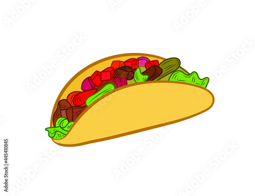 Vector Taco Colorful Illustration isolated on White Background.
