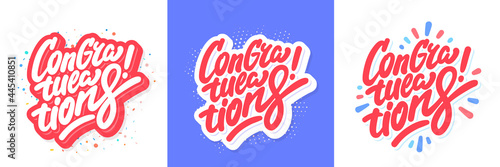Congratulations. Greeting banners set. Vector handwritten lettering.