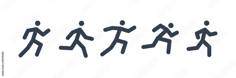 Set of Running People Icon Line. Simple Human Figure Illustration isolated on White Background. Flat Vector Icon Design Template Elements.