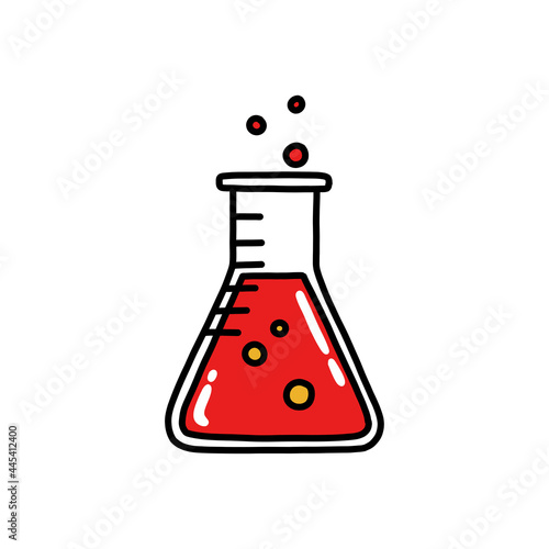 erlenmeyer flask doodle icon, vector color line illustration