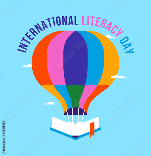 Literacy Day open book hot air balloon card