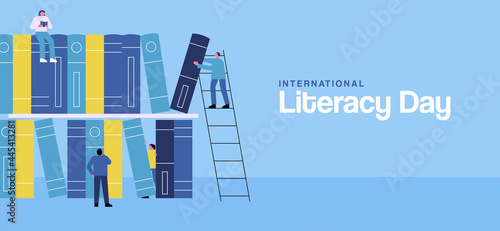 Literacy Day web banner people teamwork book