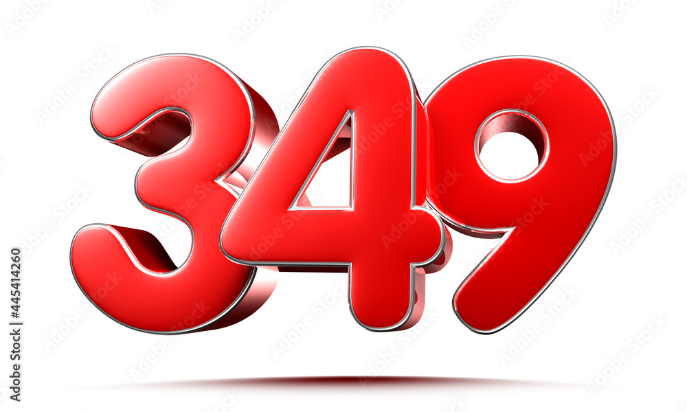 Rounded red numbers 349 on white background 3D illustration with clipping path Rounded red numbers 349 on white background 3D illustration with clipping path