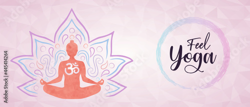 Feel yoga lotus pose woman body banner concept