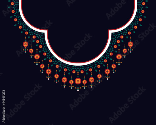 Geometric ethnic oriental pattern. Necklace embroidery design for textile, fashion woman, background, wallpaper, clothing and wrapping. Vector illustration. 