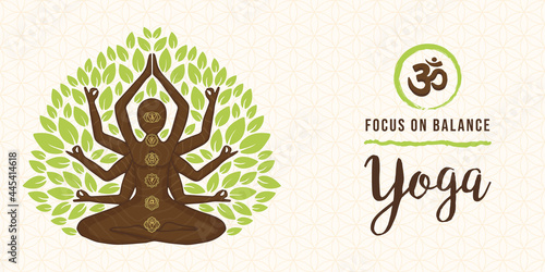 Yoga woman chakra tree lotus pose banner