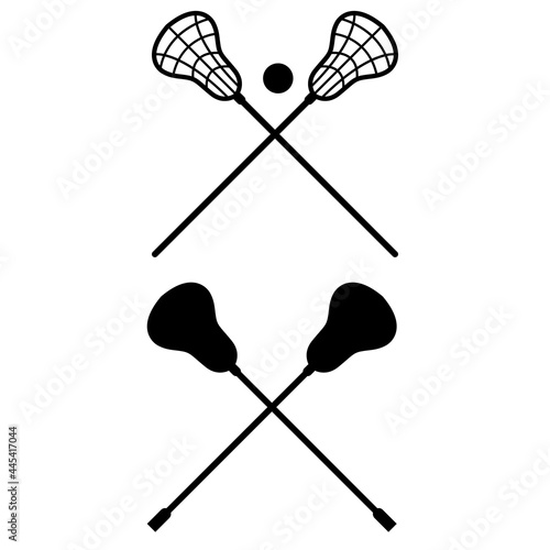 lacrosse sticks crossed on white background. lacrosse stick and ball sign. lacrosse symbol. flat style.
