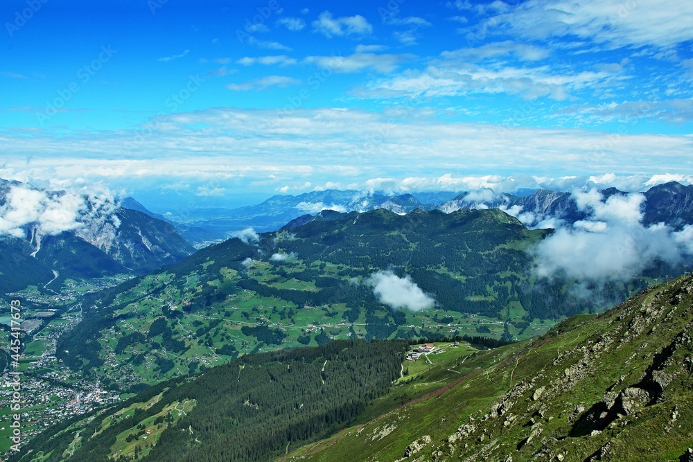 Austrian Alps-view on the valley Montafon from peak Kreuzjoch