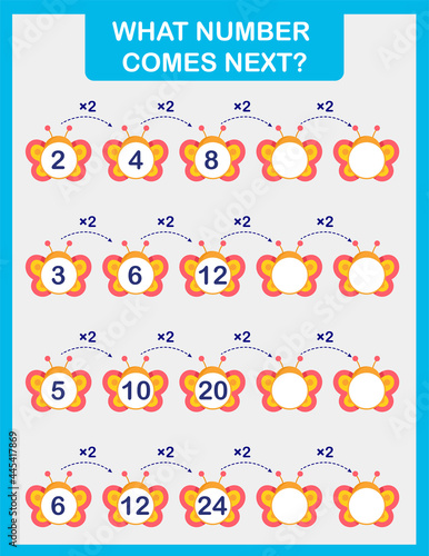 Print the practice page from the math worksheet. What number comes next? successions