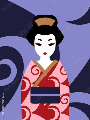 cute japanese geisha doll in pink kimono