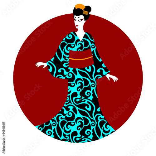 japanese geisha in black and turquoise kimono