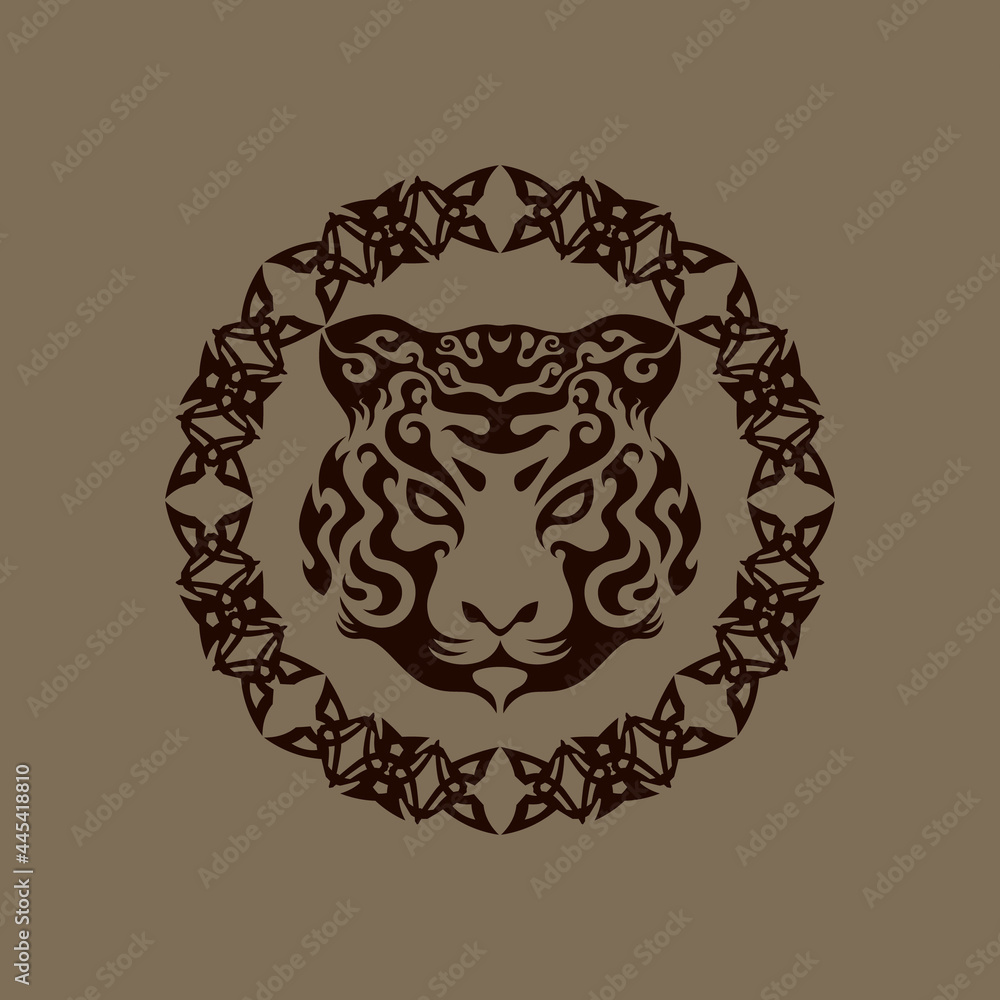 abstract swirly tiger face in tribal ornament frame abstract swirly tiger face in tribal ornament frame