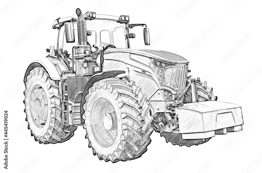 Sketch of the agricultural tractor, side view