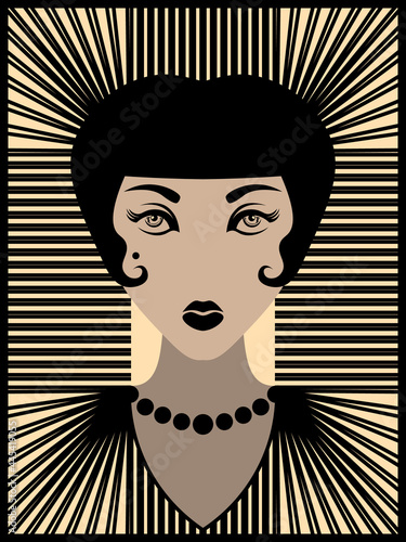 vintage 20s woman with black lipstick and necklace