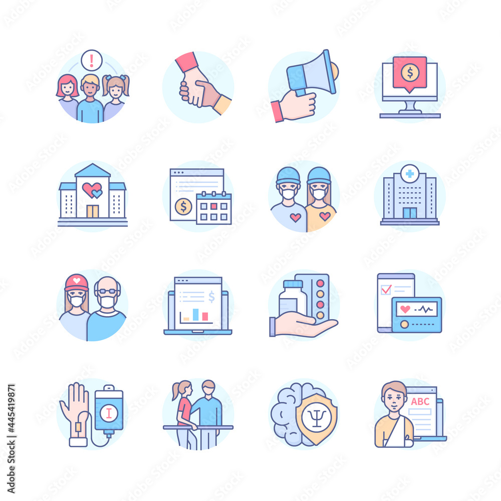 Helping the sick - colorful line design style icon set Helping the sick - colorful line design style icon set
