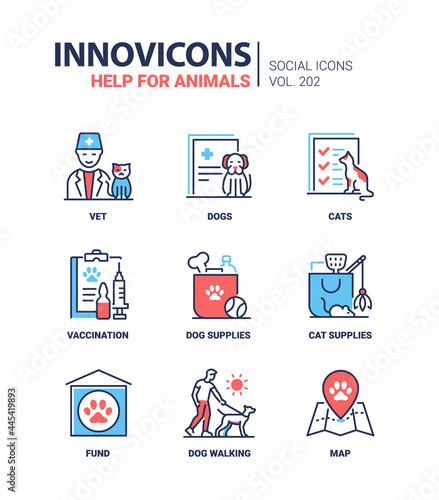 Help for animals - modern colorful line design style icons