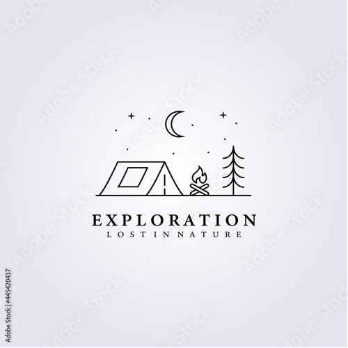 simple life style adventure logo night tent outdoor campfire vector illustration design icon symbol label background template