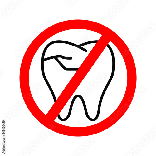 cracked molars icon with red prohibition symbol. photo