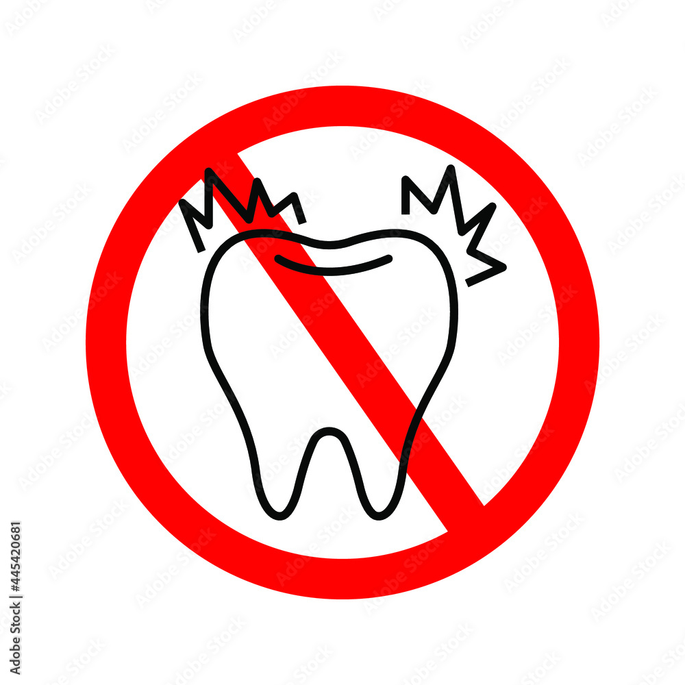 sore molar tooth icon with red prohibition symbol. sore molar tooth icon with red prohibition symbol.
