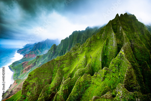 Beautiful aerial view of spectacular Na Pali coast, Kauai, Hawaii